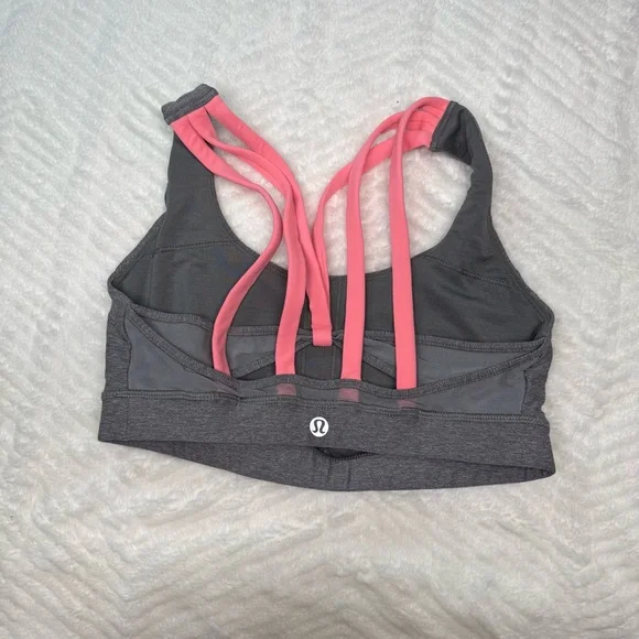 Lululemon Energy Bra Size 6 Heathered Gray Pink Strappy Back - Picture 3 of 4